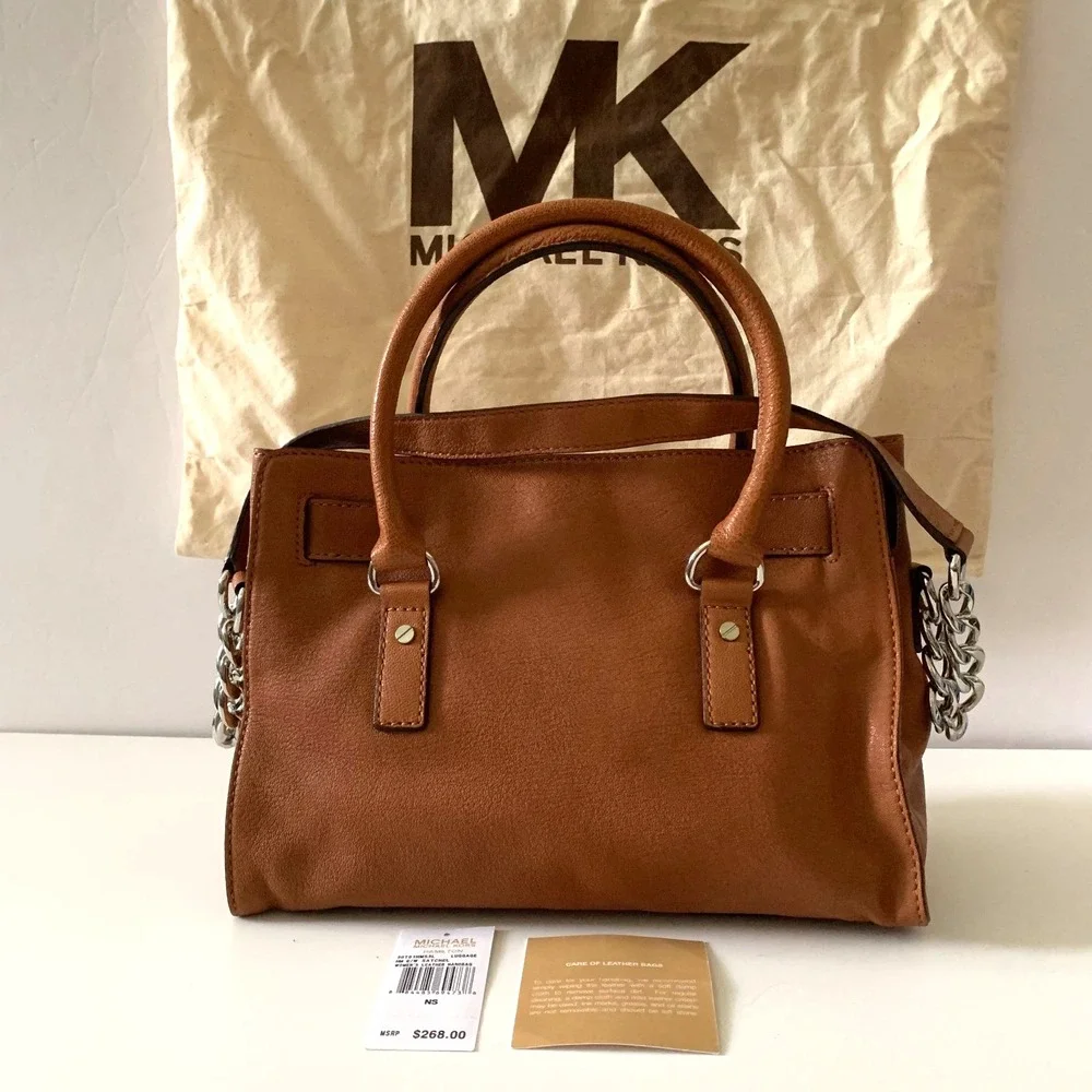 New Michael Kors Leather Hamilton East West Bag Luggage Brown Silver Hardware